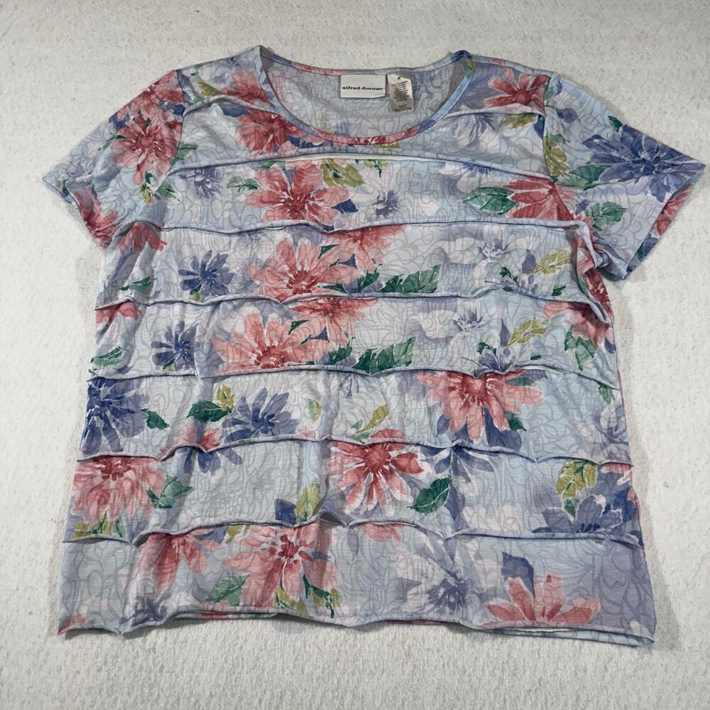 Alfred Dunner Medium Floral Tiered Ruffle Top Cottagecore Pastel Blouse